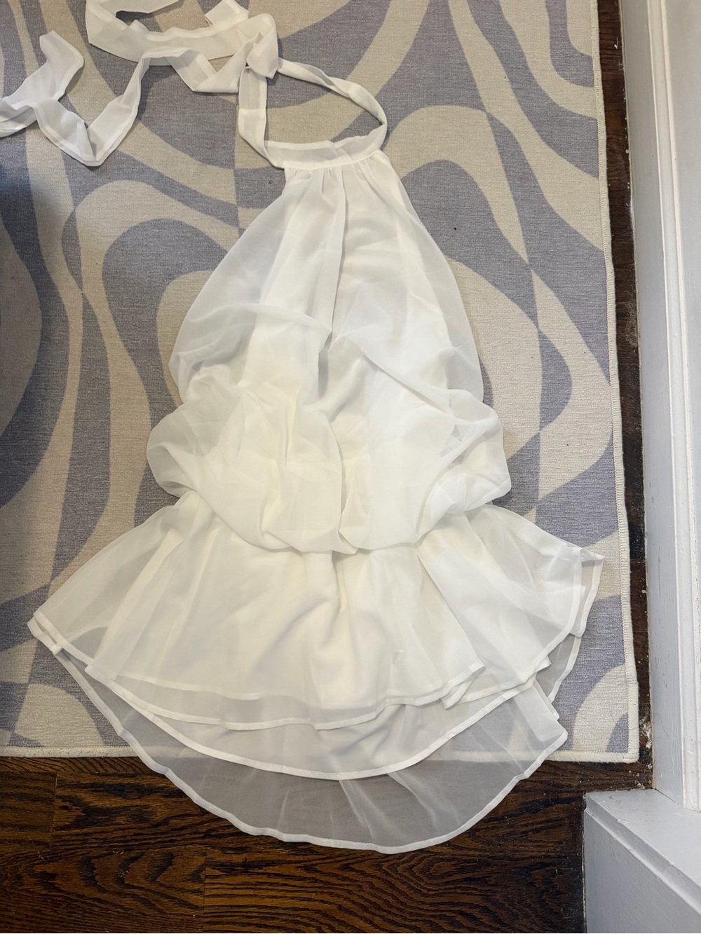 Flowy White Halter Chiffon Dress